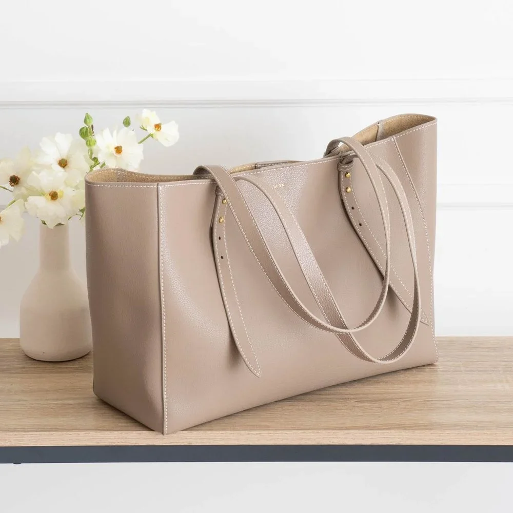 *New* Eliana Genuine Pebbled Leather Tote - Biscotti - Picture 9 of 11